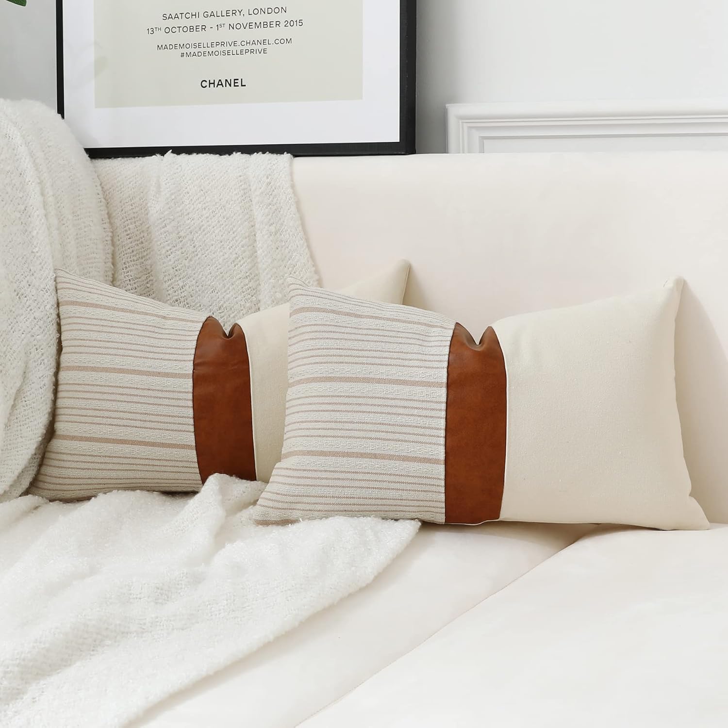 Fundas de almohada de 12 x 20 pulgadas, fundas de almohada de cuero sintético de algodón marrón claro, fundas de almohada decorativas para el hogar,