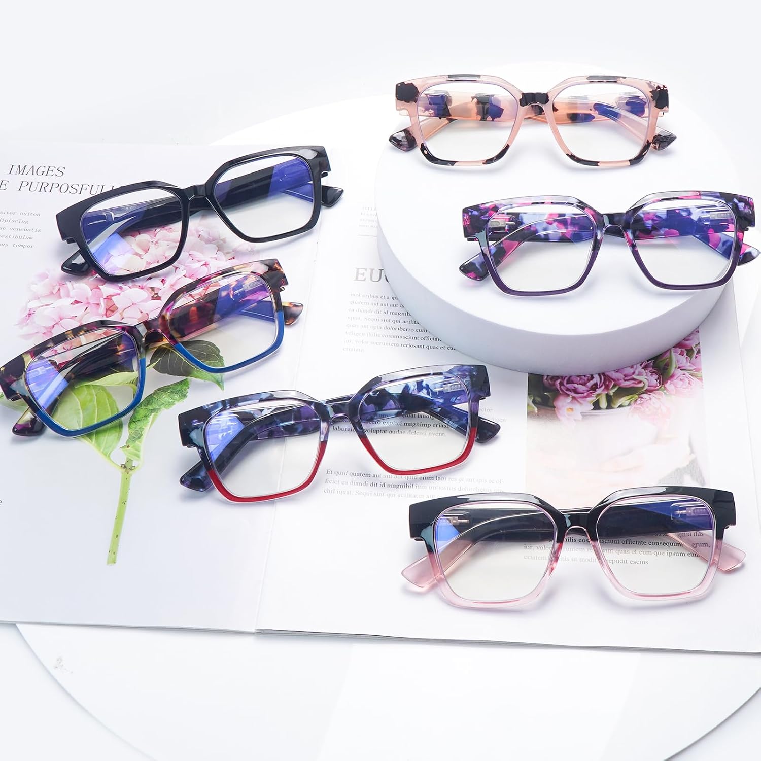 6 Pack Blue Light Blocking Reading Glasses for Women Oprah Style,Computer Readers with Spring Hinge Eyeglasses