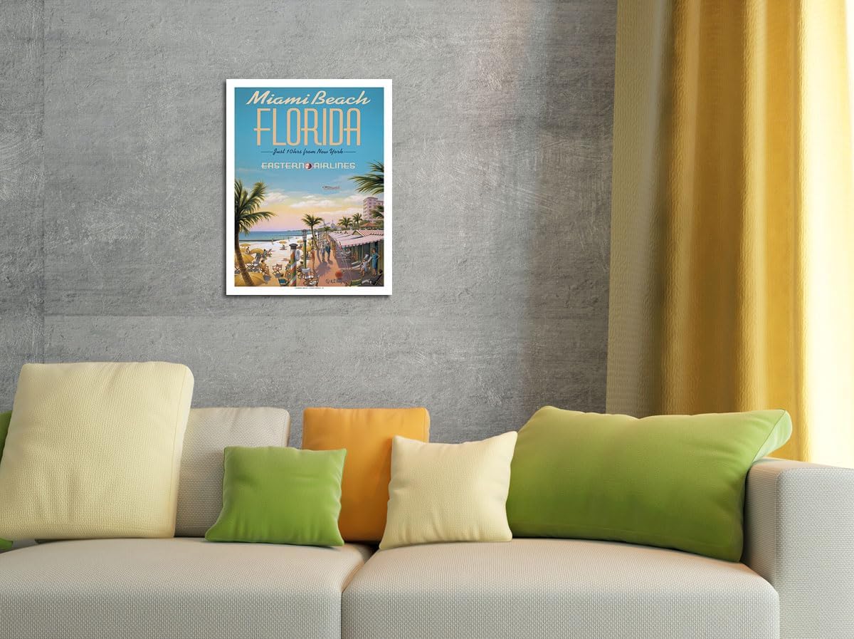 Miami Beach Florida – Eastern Airlines – Solo 10 horas de Nueva York – Póster vintage de viaje de aerolínea por Kerne Erickson – Impresión artística