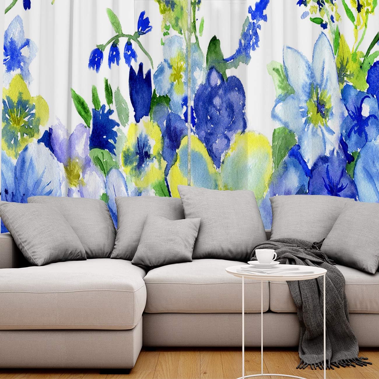 Blackout Curtains Thermal Insulated Watercolor Flower Solid Pattern Metal Grommet Elegant Room Drapes Window Curtain for Bedroom Living Room 52×84