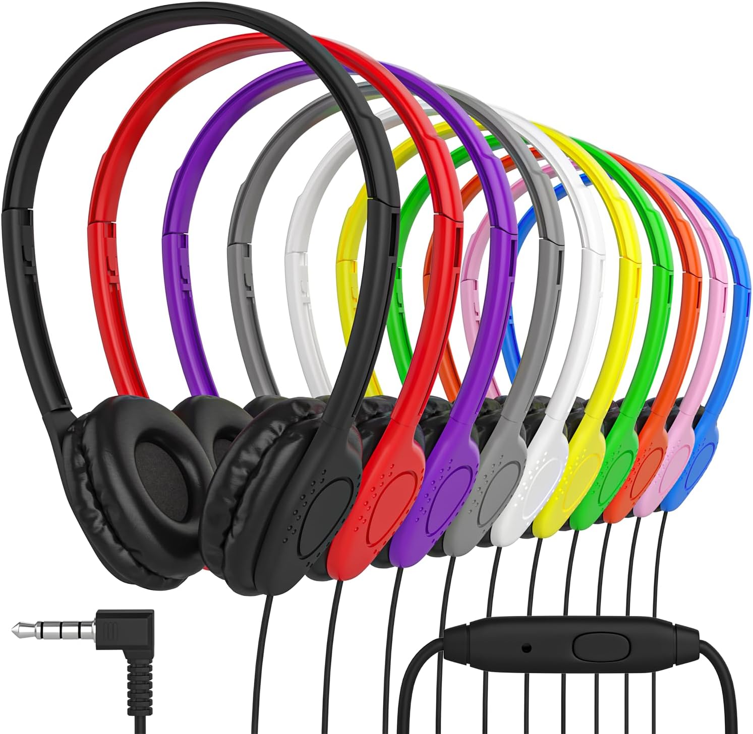 Maeline Auriculares a granel con micrófono, auriculares estéreo con micrófono y cojines de piel sintética para niños aprendizaje en línea, aula,