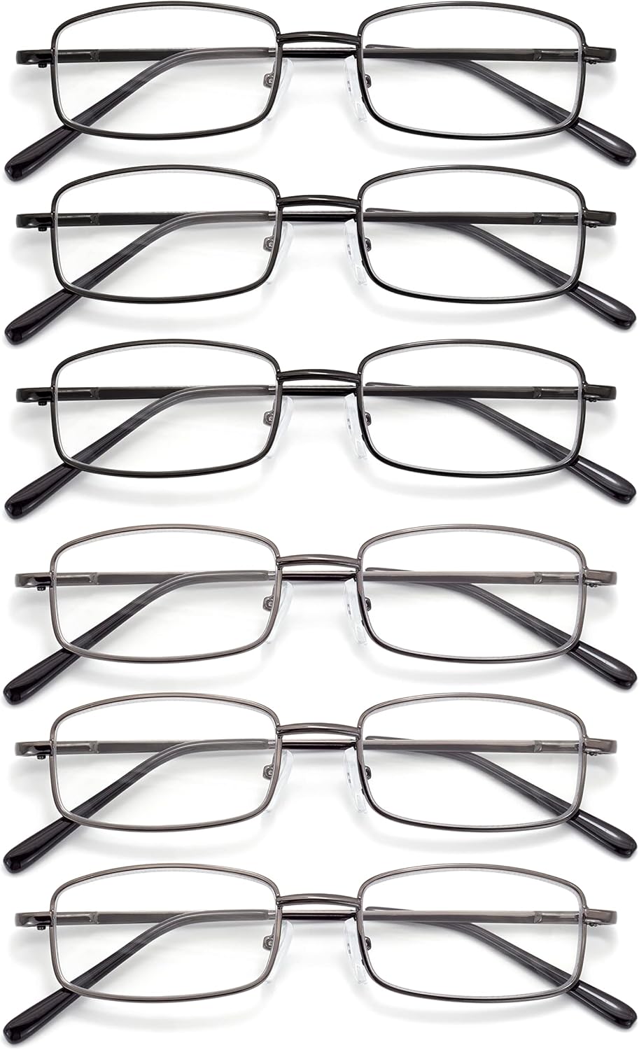 Paquete de 6 lentes de lectura ligeros de metal con bloqueo de luz azul, lentes de lectura con bisagra de resorte, antifatiga ocular