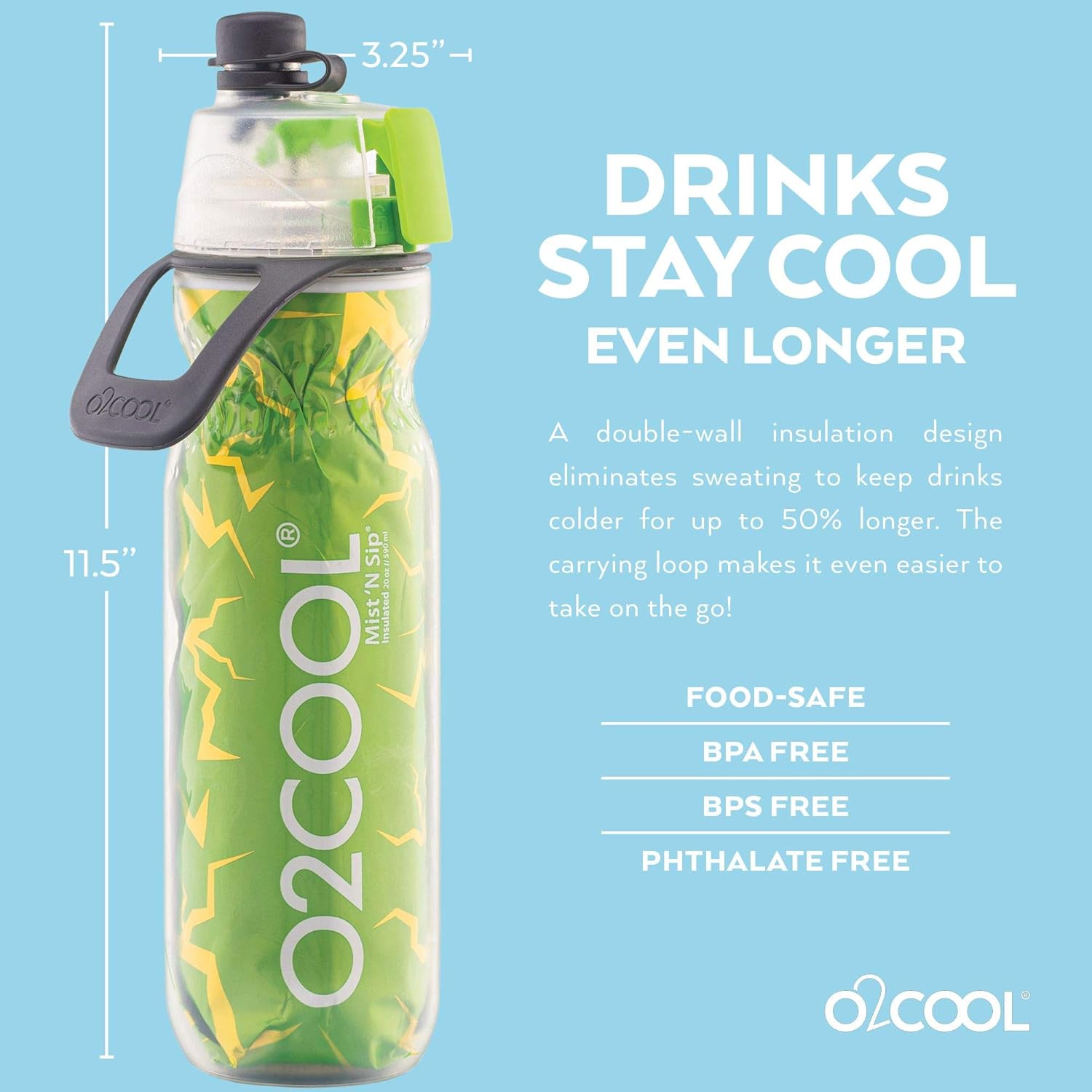 O2COOL Mist ‘N Sip – Botella de agua de nebulización 2 en 1, función de niebla y sorbo sin fugas, botella de agua deportiva con boquilla superior,
