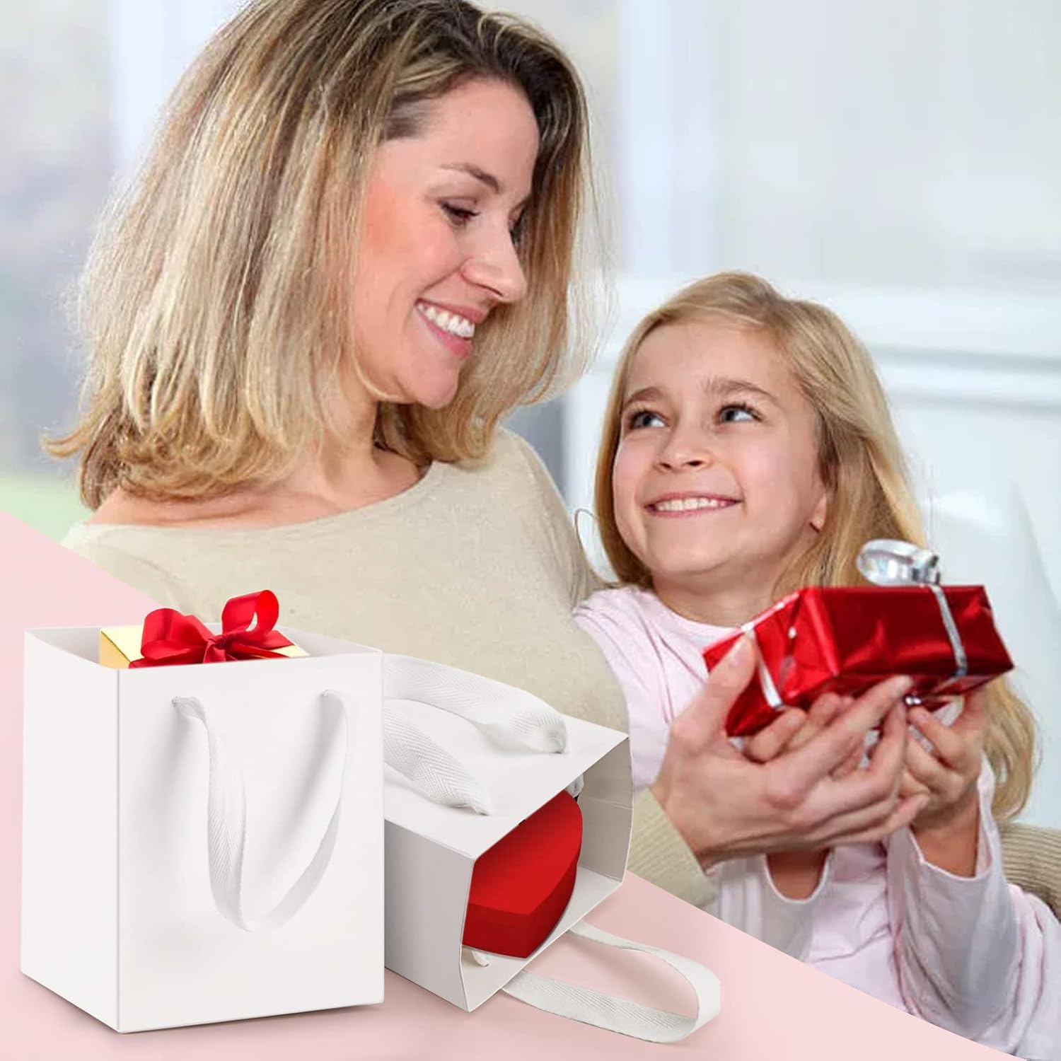 EUSOAR Bolsas de papel de estraza de regalo con asas, paquete de 20 bolsas de papel kraft blancas pequeñas de 4 x 2.75 x 4.5 pulgadas, a granel,