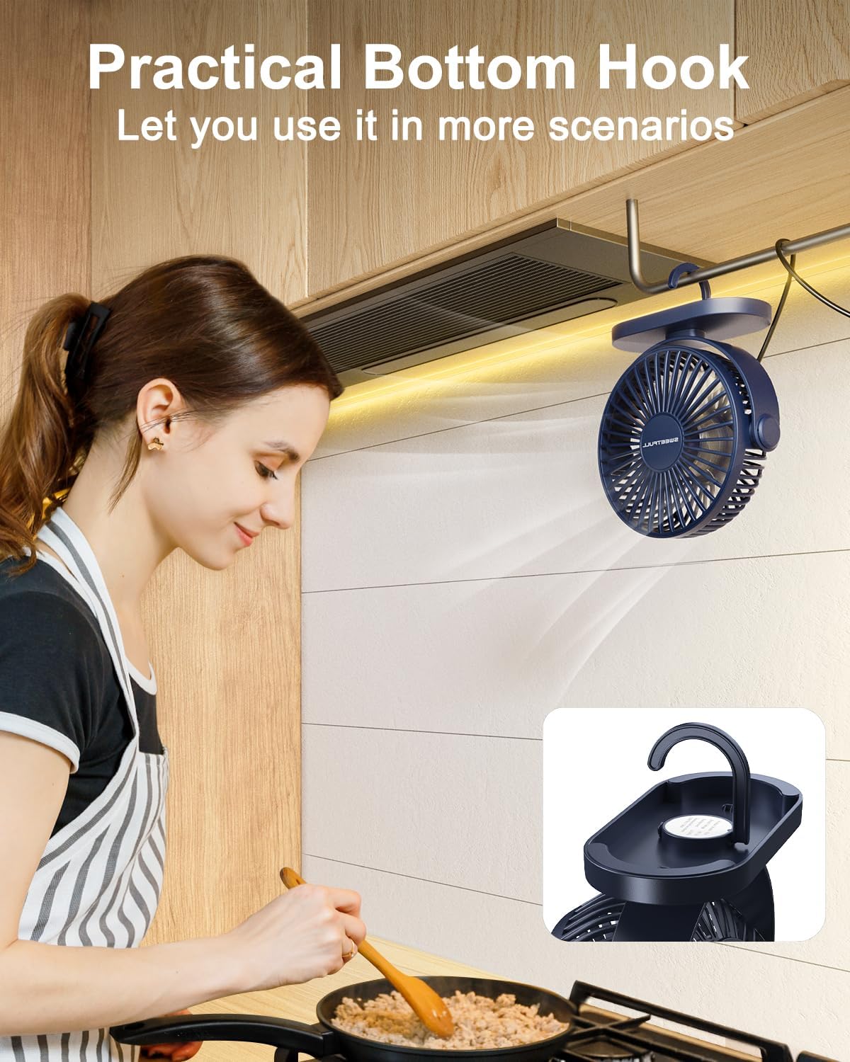 SWEETFULL Ventilador de escritorio USB pequeño silencioso  3 velocidades, mini ventilador portátil personal de rotación de 360 ajustable, accesorios