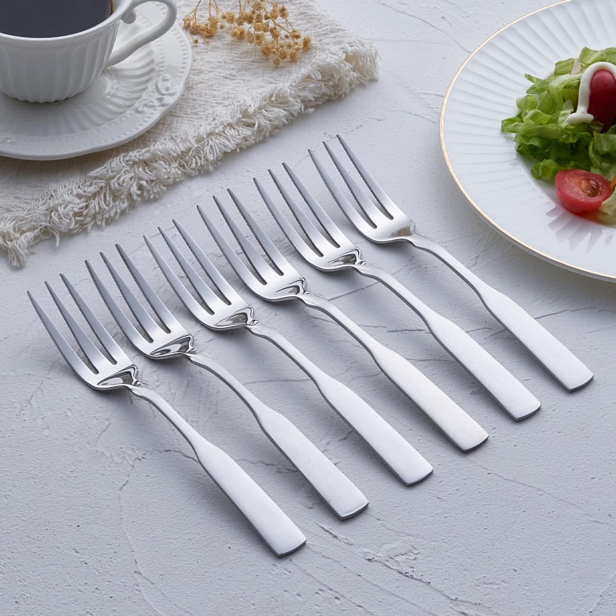 Tenedor de 3 dientes, tenedor de acero inoxidable de 7.6 pulgadas, tenedores de postre de cóctel de metal, 6 piezas