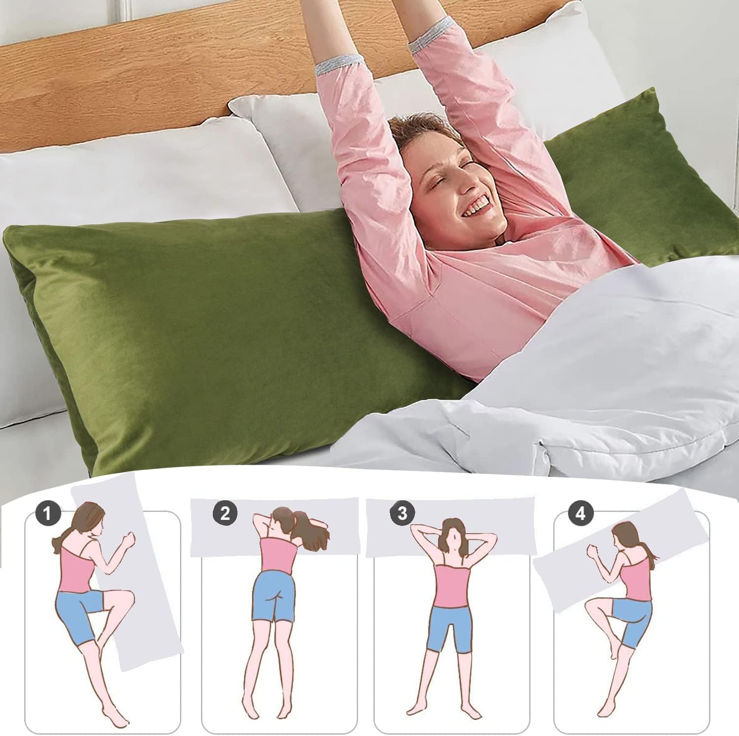Bedream Almohada de cuerpo completo para adultos (oliva, 20 x 54 pulgadas), almohada larga para dormir, almohadas grandes para cama, almohada