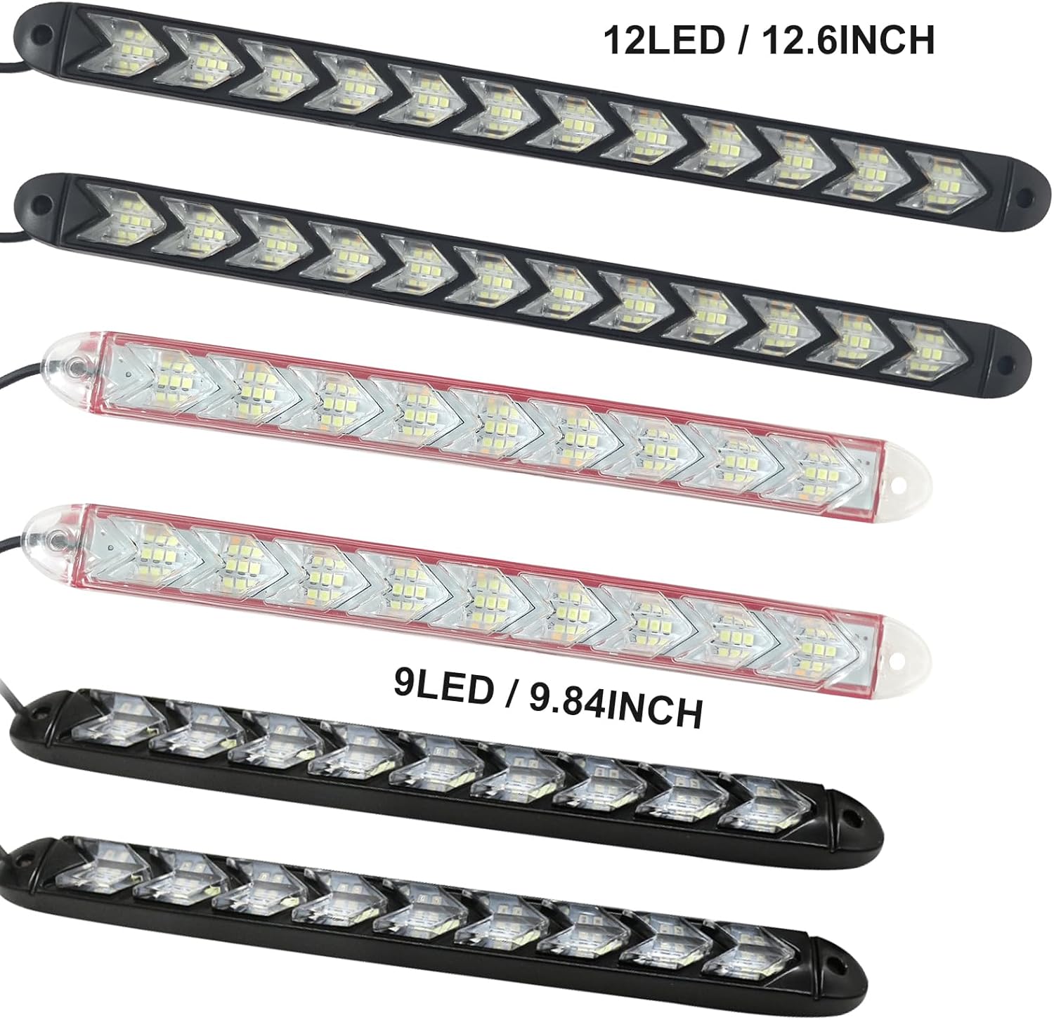 12 tiras LED de flecha DRL Switchback – Luces de circulación diurna ámbar blanco – Señal de giro secuencial de flujo dinámico de 12 V – LED