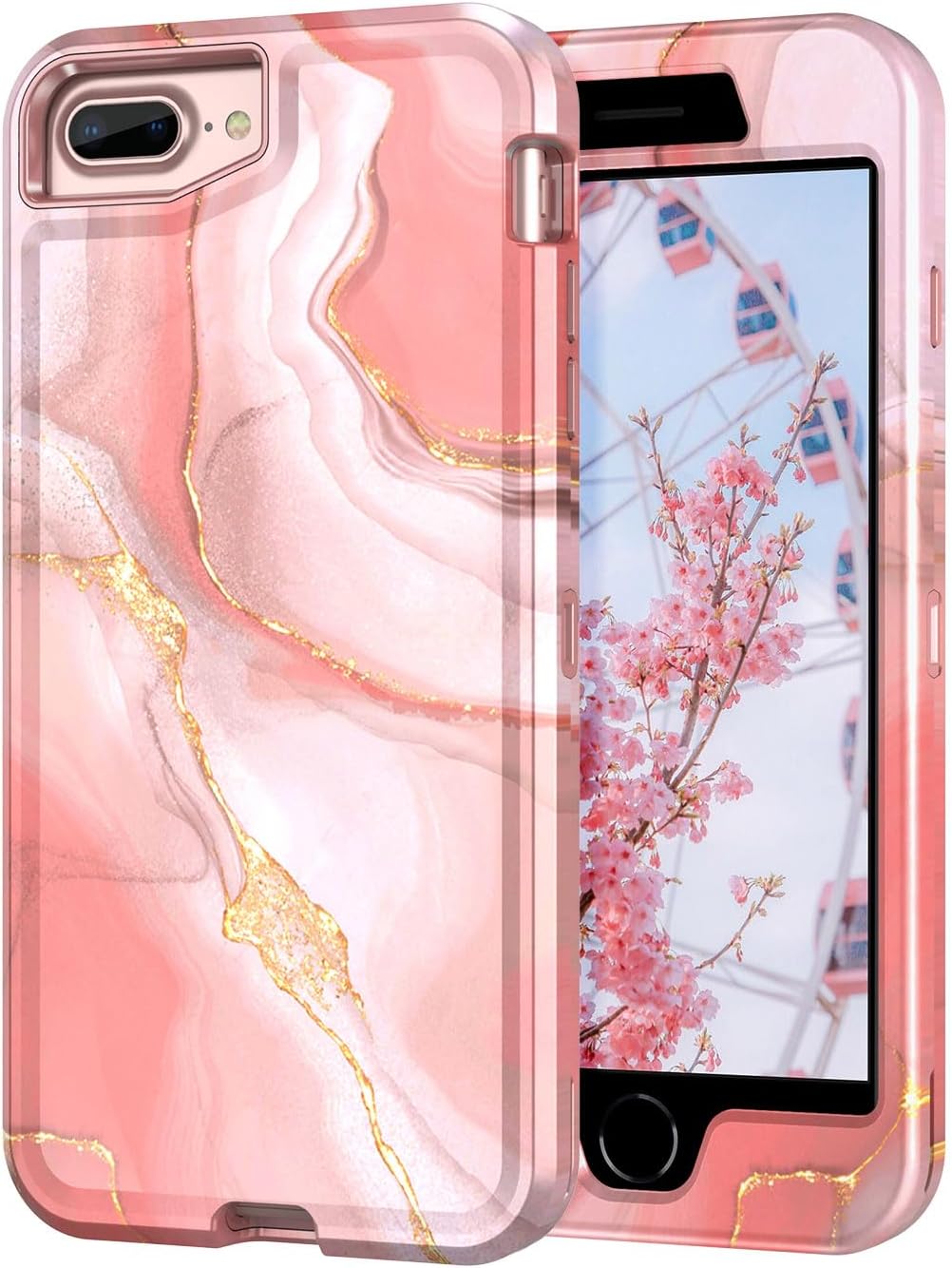 CASEFIV Funda para iPhone 8 Plus, iPhone 7 Plus, iPhone 6 Plus, iPhone 6s Plus, funda para iPhone 6s Plus, mármol resistente a prueba de golpes,