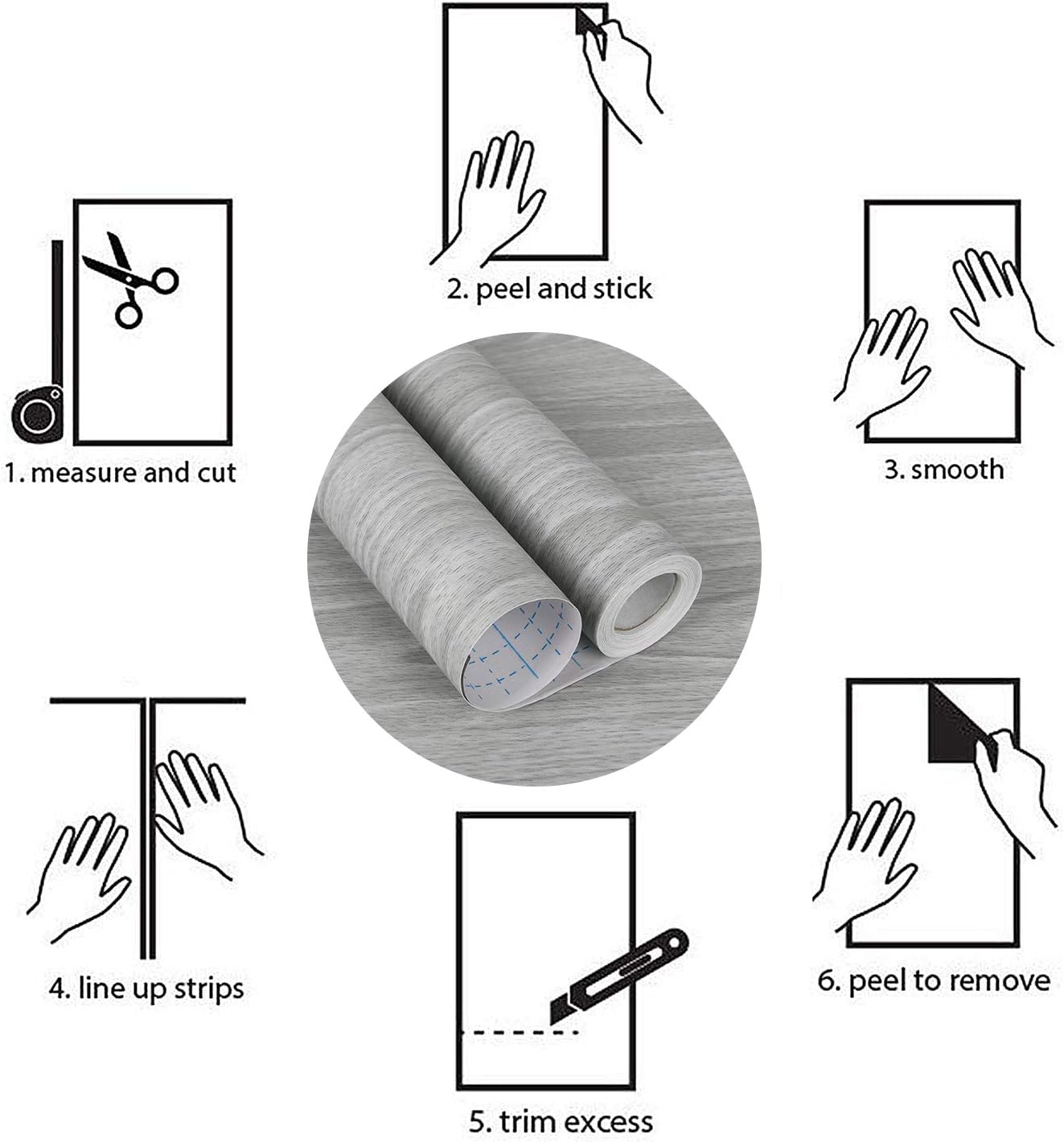 Papel adhesivo de madera gris de 17.71 x 590 pulgadas, textura de grano de madera, papel adhesivo para despegar y pegar, papel adhesivo gris claro,