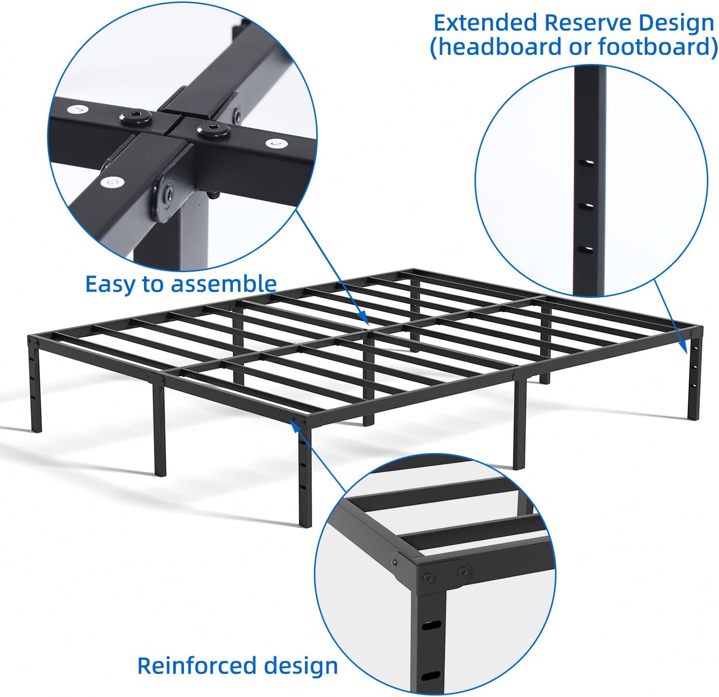zizin Base de cama de tamaño matrimonial de 18 pulgadas, plataforma resistente, no necesita somier, base de colchón con listones de acero, fácil