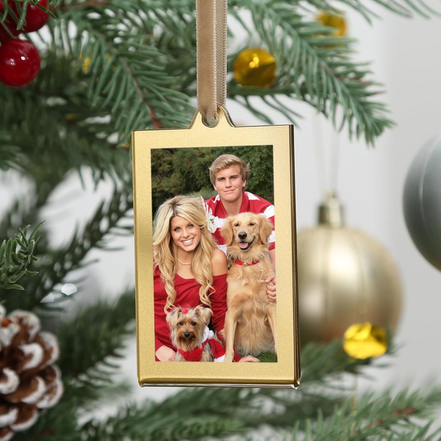 UNIQOOO Juego de 8 adornos de fotos rectangulares de acrílico de Navidad para mostrar imagen, marco de fotos acrílico colgante de 2 x 3 pulgadas,