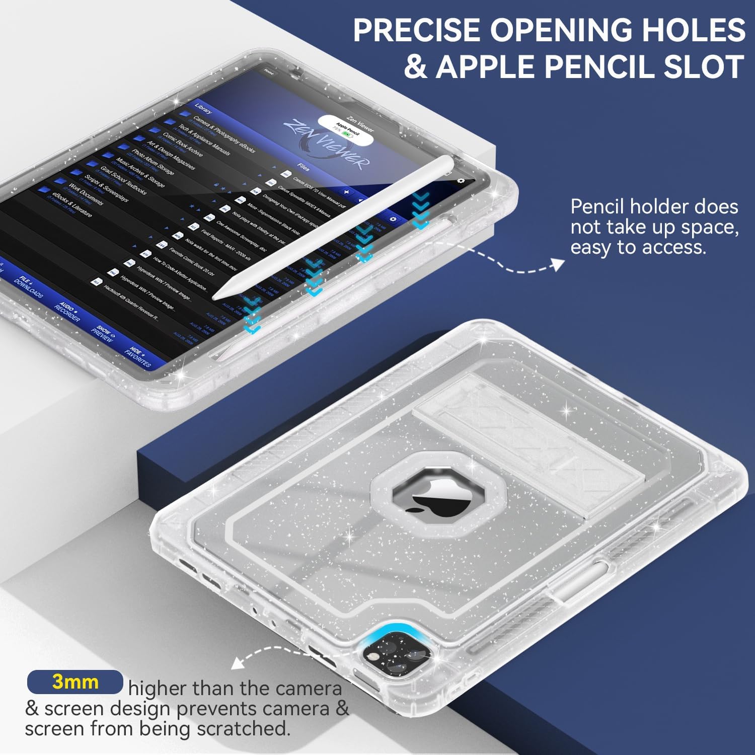 ZoneFoker Funda para iPad Pro de 12.9 de 65433 generación 2022202120202018, funda para iPad Pro de 12.9 pulgadas con soporte para lápices,