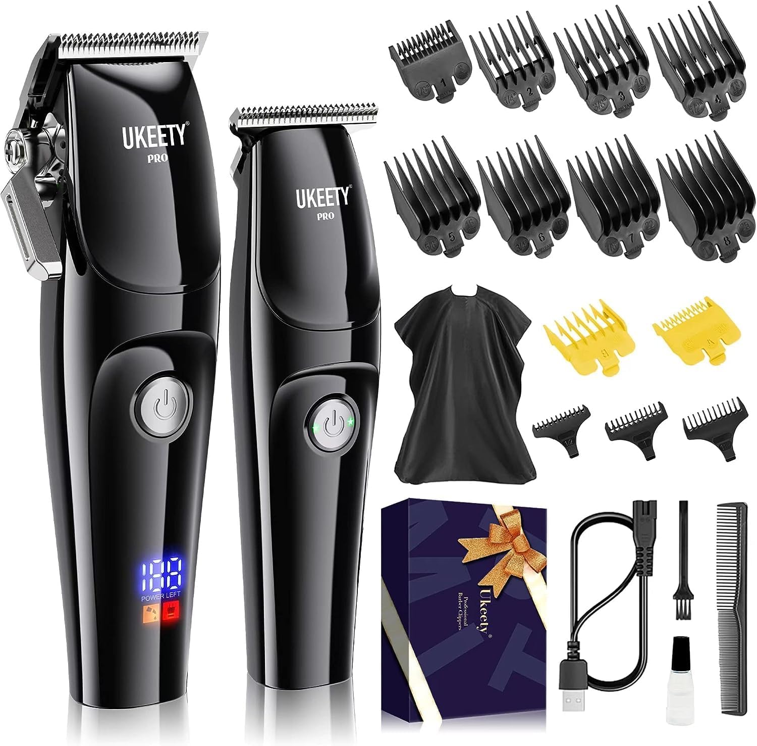 Ukeety Cortadora de pelo profesional para hombres, cortadora de pelo inalámbrica con pantalla LED, recargable con hoja en T, kit de corte de pelo