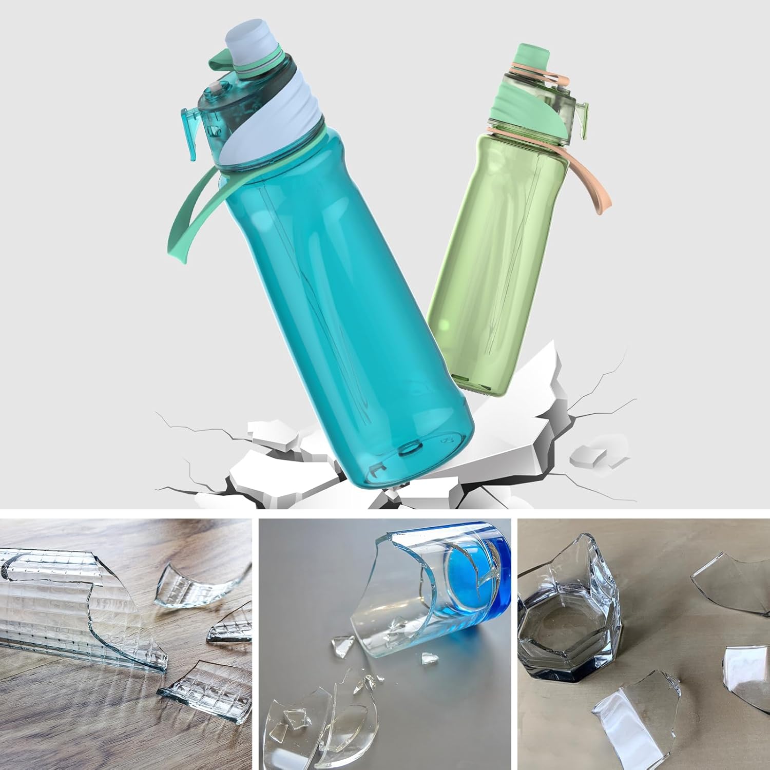 FEIJIAN Botella de agua de niebla, botella de agua deportiva de 22 onzas con función de niebla y sorbo 2 en 1, botellas de agua de plástico sin BPA,