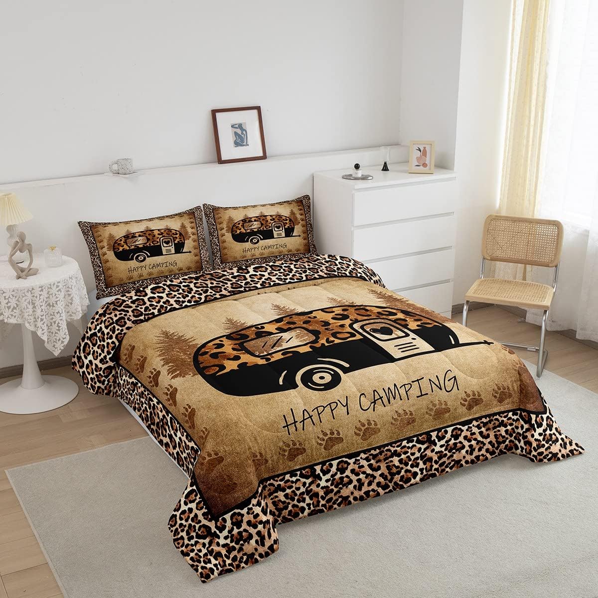 Erosebridal Happy Camping – Juego de ropa de cama con estampado de guepardo, tamaño Queen para niñas y mujeres, con estampado de animales, lindo