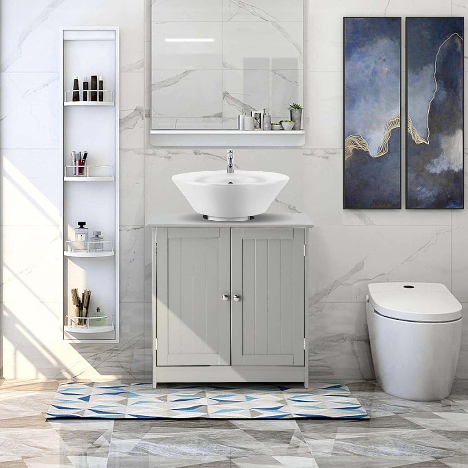 Bonnlo Mueble de baño con pedestal para debajo del fregadero, con 2 puertas, organizador tradicional de ahorro de espacio, 23 58 x 11 716 x 23 58