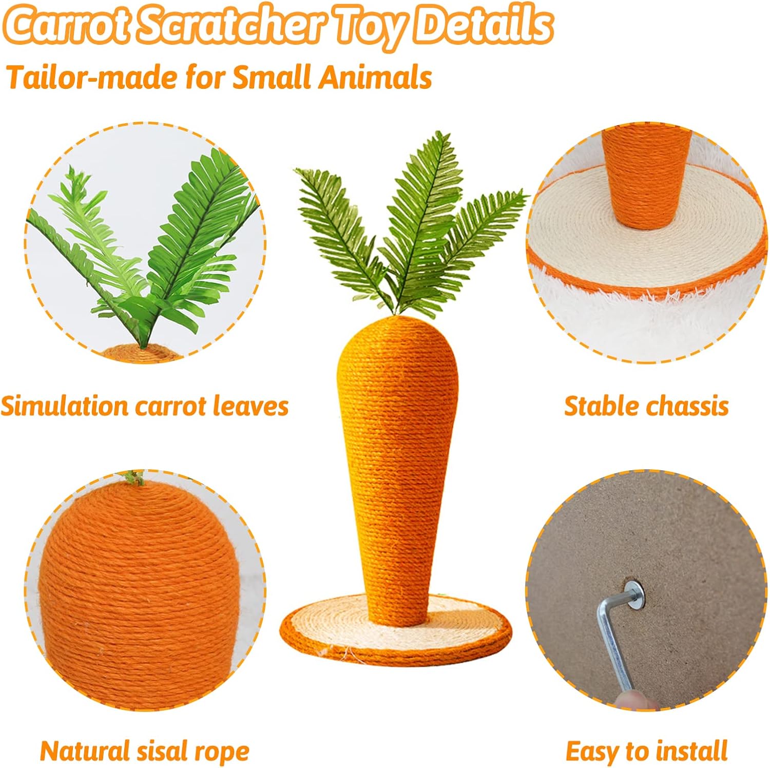 Fhiny Rabbit Scratch Toy, Natural Sisal Interactive Bunny Claw Scratcher for Indoor Kittens, Cute Carrot Rabbit Nail Scratching Post for Kitten