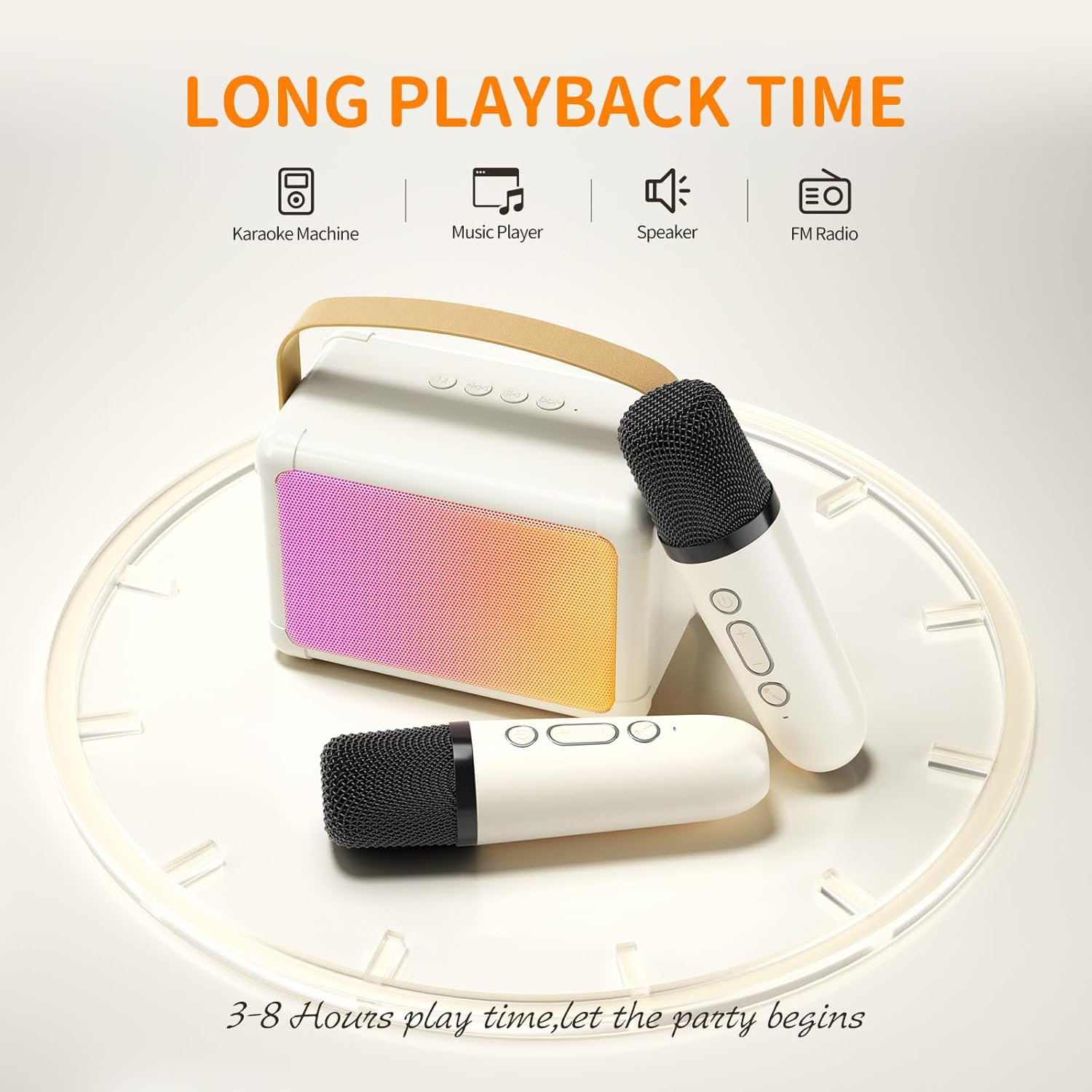 SUDOTACK Mini máquina de karaoke para niños, altavoz portátil de karaoke Bluetooth con 2 micrófonos sin conexión y luces LED para fiesta en casa,