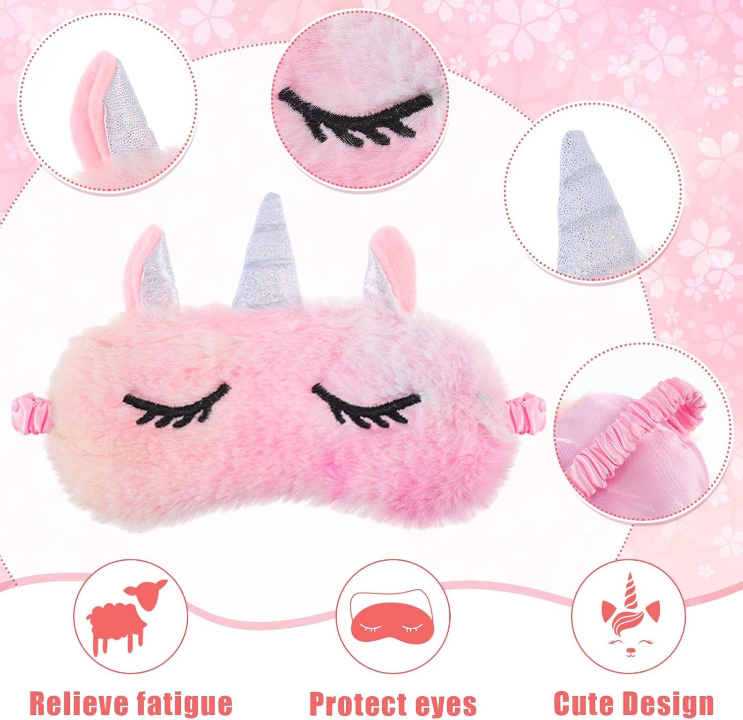 24 piezas de pijamas incluyen 12 máscaras de ojos de unicornio y 12 diademas para el pelo con pajarita para lavar la cara, máscara de dormir,