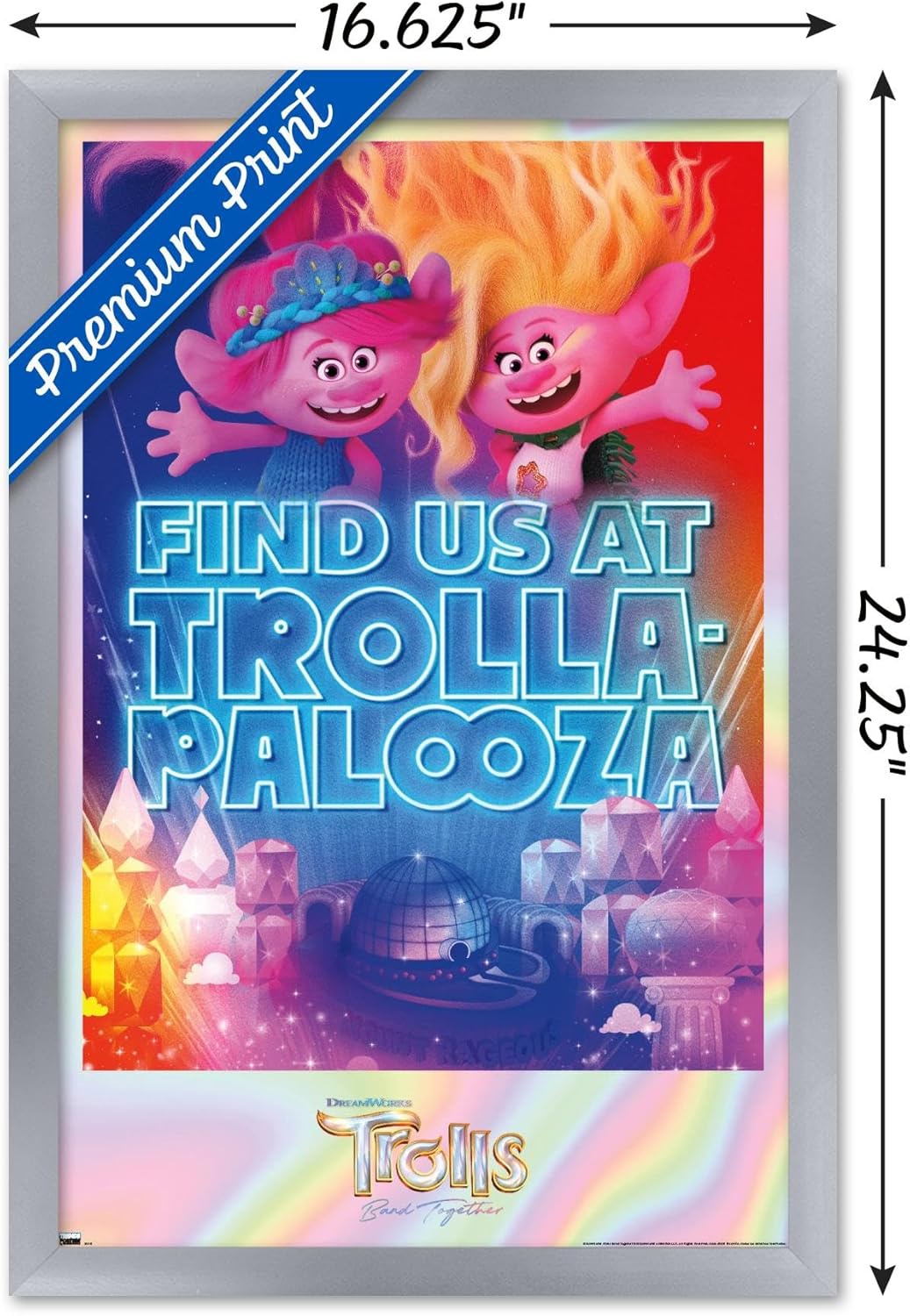 Trends International Trolls Band Together – Póster de pared de Viva and Poppy at Trolla-Palooza, 14.72 x 22.37 pulgadas, versión enmarcada en plata
