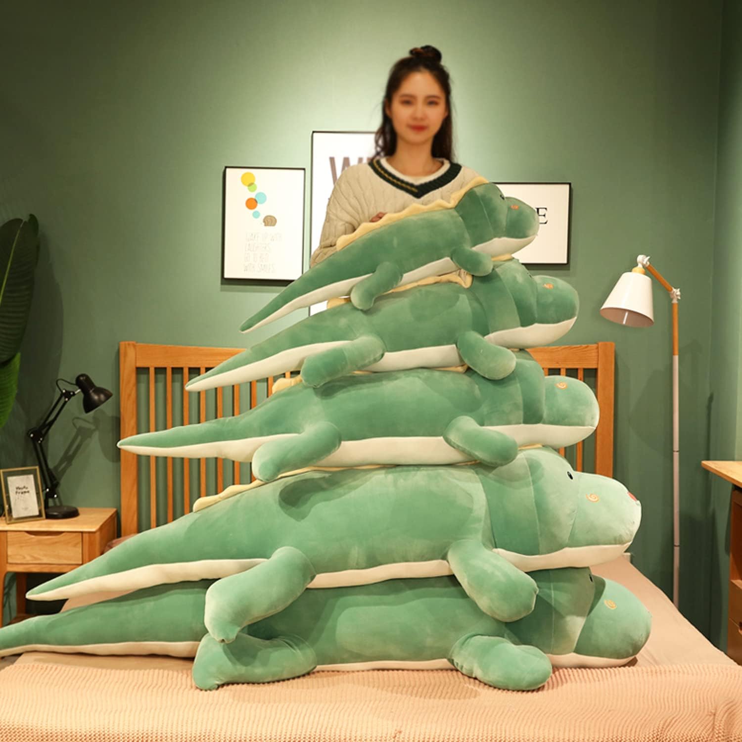 Almohada de felpa de dinosaurio, lindo juguete de peluche de dinosaurio suave, almohada grande para abrazar, regalos para cumpleaños de niños, San
