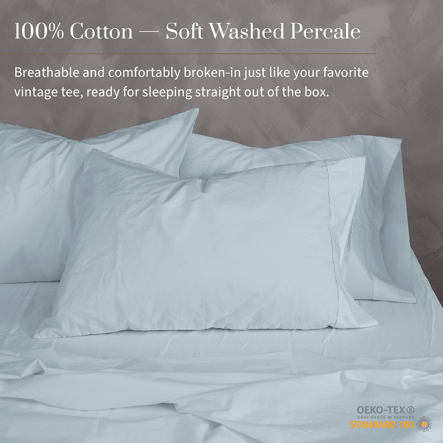 Everspread 100% Cotton Bed Sheets. Full Size – Light Blue. 4 Piece Sheet Set. Soft Washed Percale. Natural Long Staple Cotton. Cool & Breathable