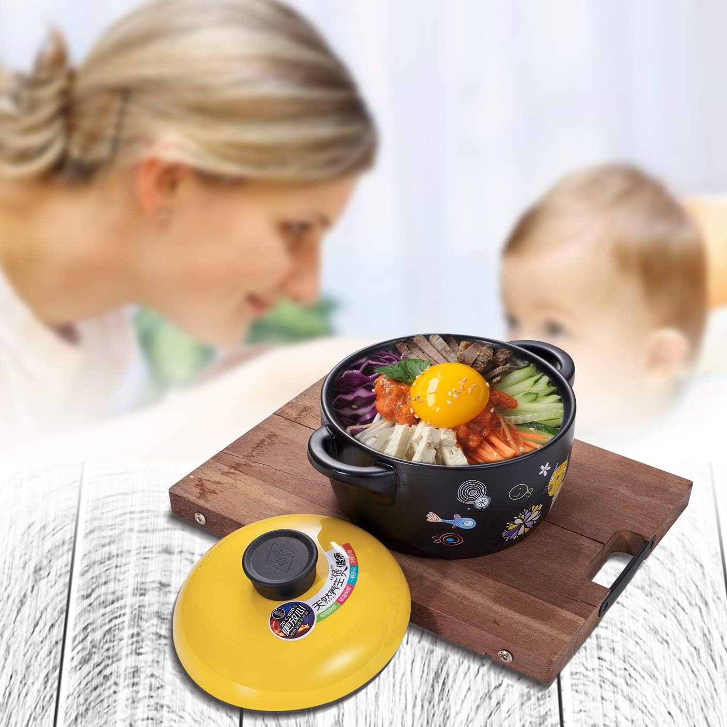 Olla de cerámica de arcilla para cocinar utensilios de cocina, estufa de cocina, patrón de dibujos animados, olla caliente de arcilla, olla de sopa,