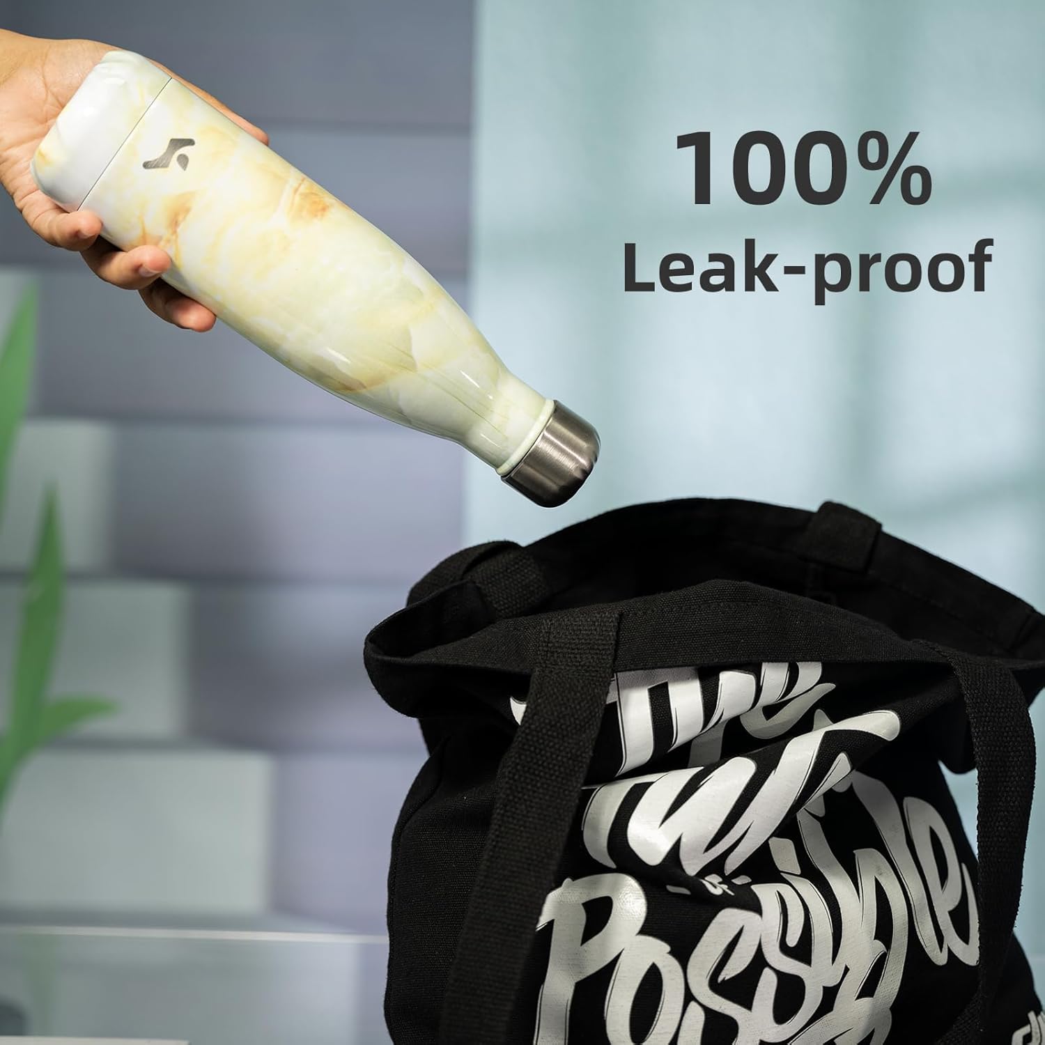 Botellas de agua aisladas, termo de acero inoxidable de doble pared de 17 onzas para viajes deportivos, mármol y jade