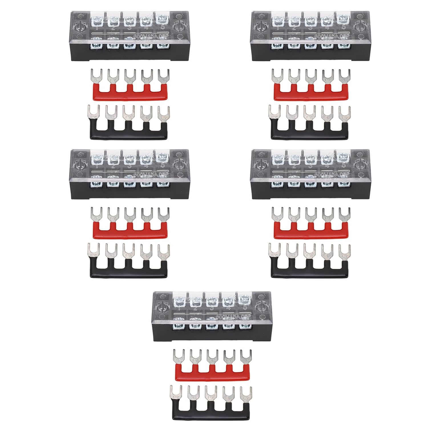 Bloque de distribución de energía de 600 V 15 A, bloques de regleta de terminales, barra de autobús, 5 terminales, bloque de distribución de energía