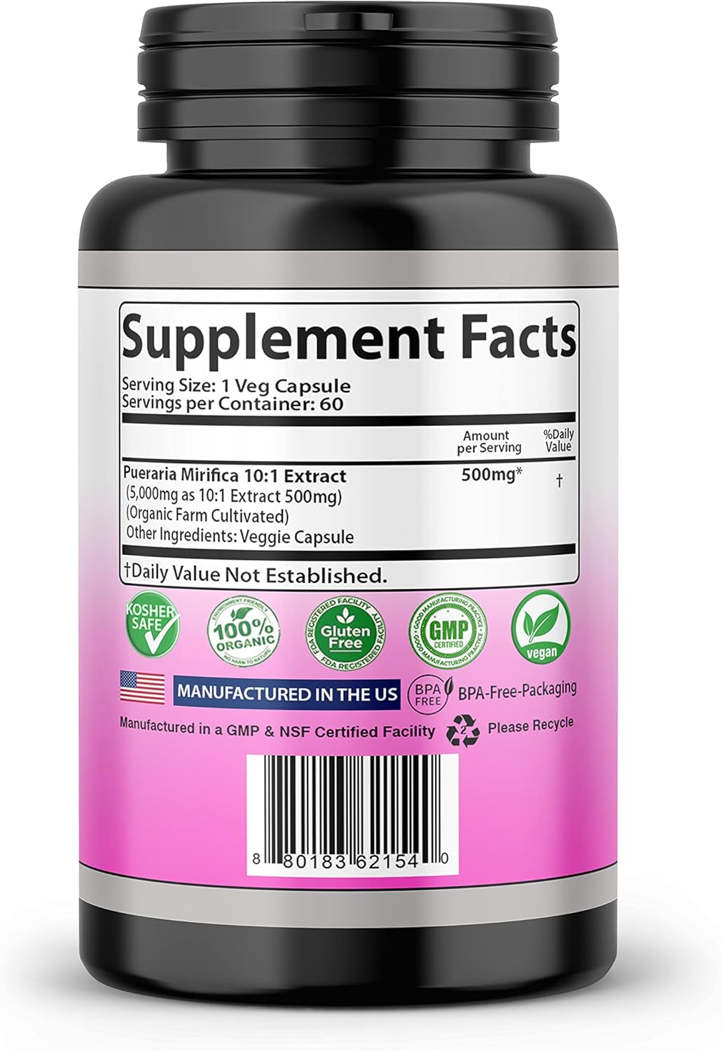 SMS Pueraria Mirifica Suplemento 500 mg Extracto de Raíz Polvo Veggie Cápsulas Promueve la Salud de la Mujer, Hierbas Naturales Orgánicas 60 Cápsulas