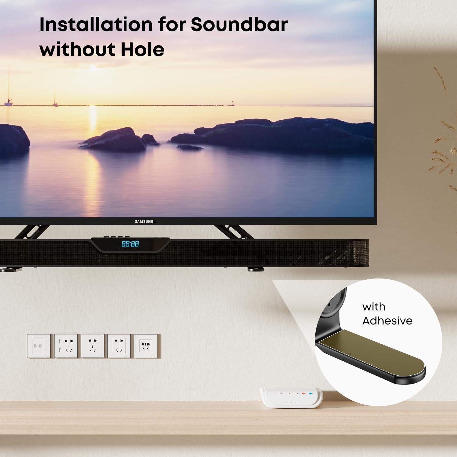 Soporte de barra de sonido para montar debajo o encima del televisor, se adapta a la mayoría de barras de sonido de hasta 33 libras, para TV máximo