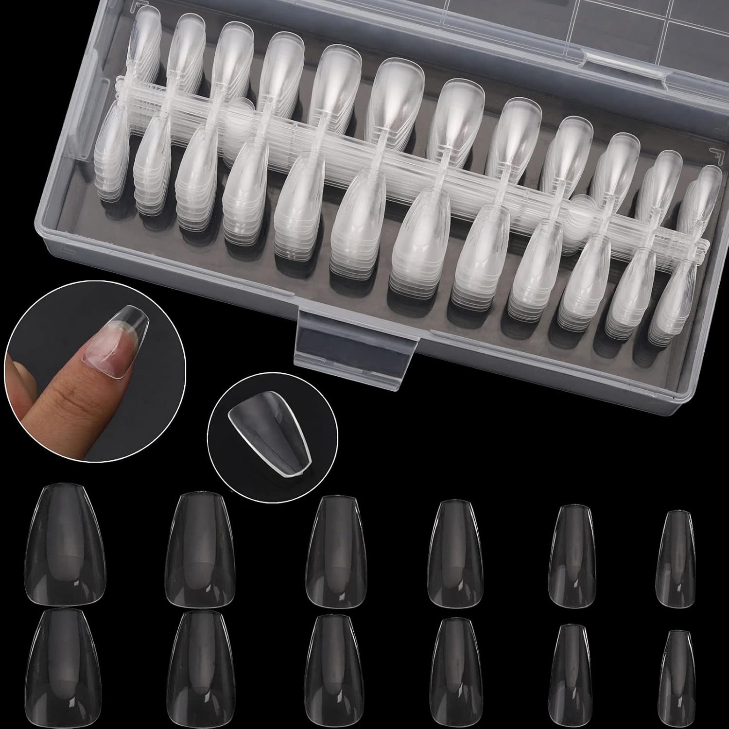 504 puntas de uñas postizas acrílicas transparentes de cobertura completa para arte de uñas, 12 tamaños (número 0-11)
