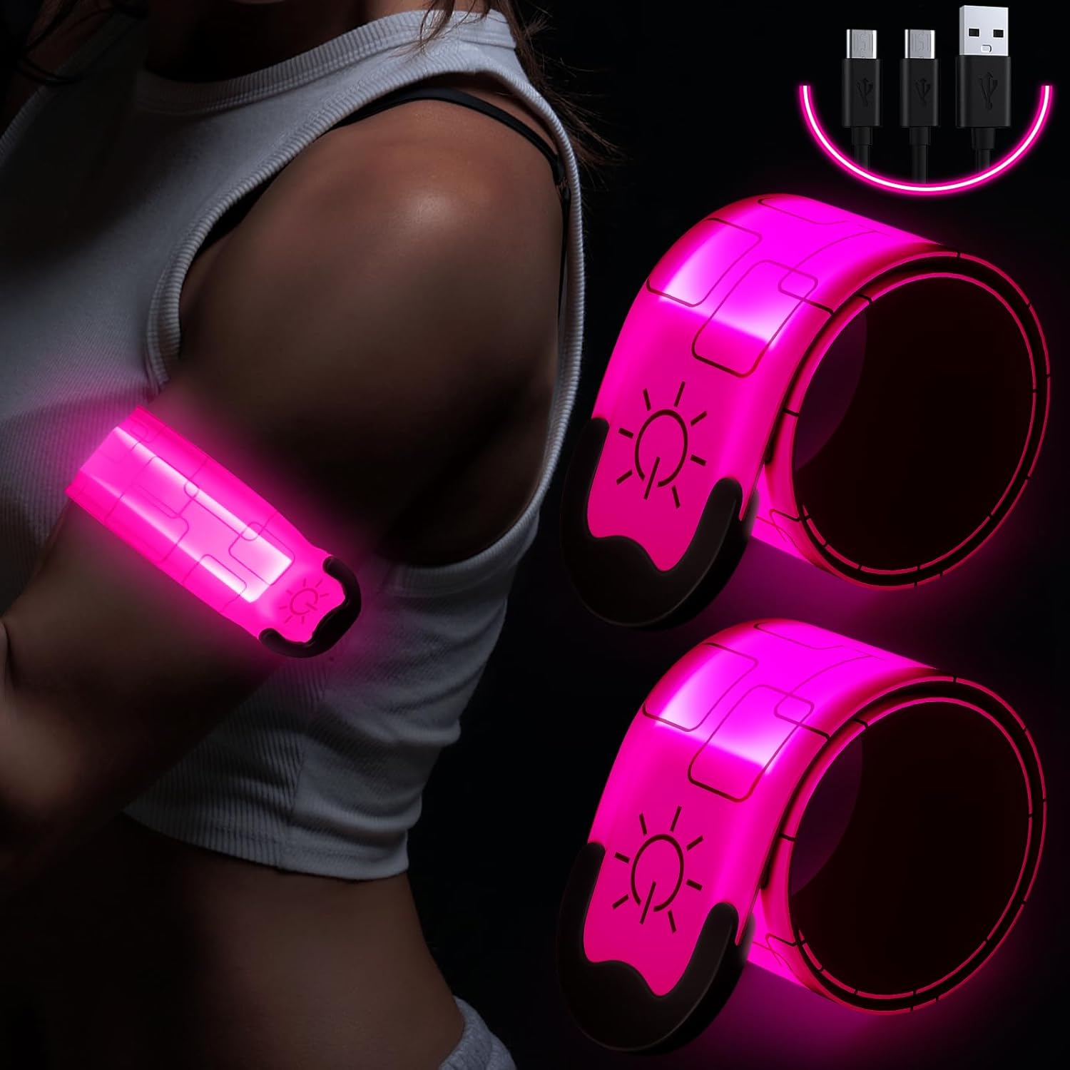 Simket Brazalete LED recargable para correr, caminar por la noche (paquete de 2), luces de correr para corredores, luces de correr, luces
