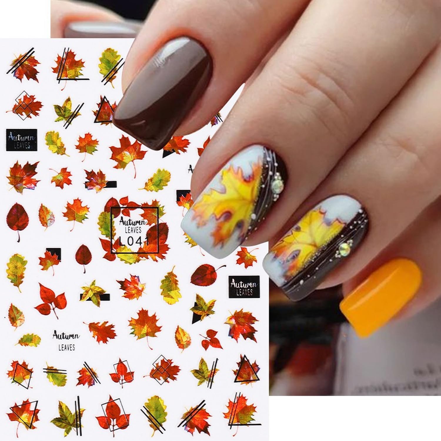Adhesivo de uñas de otoño, hojas de arce, calcomanías de uñas láser de otoño con hoja de arce, hongos, diseño autoadhesivo para uñas acrílicas,