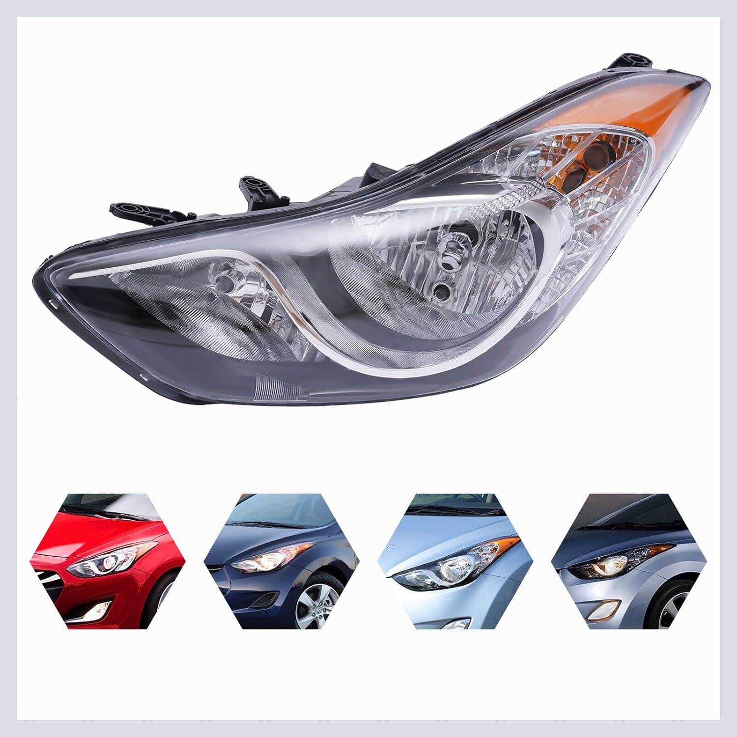 Compatible con Hyundai Elantra Sedan 2011-2013 Conjunto de repuesto de faros delanteros, lámpara de repuesto de proyector halógeno, luz del vehículo