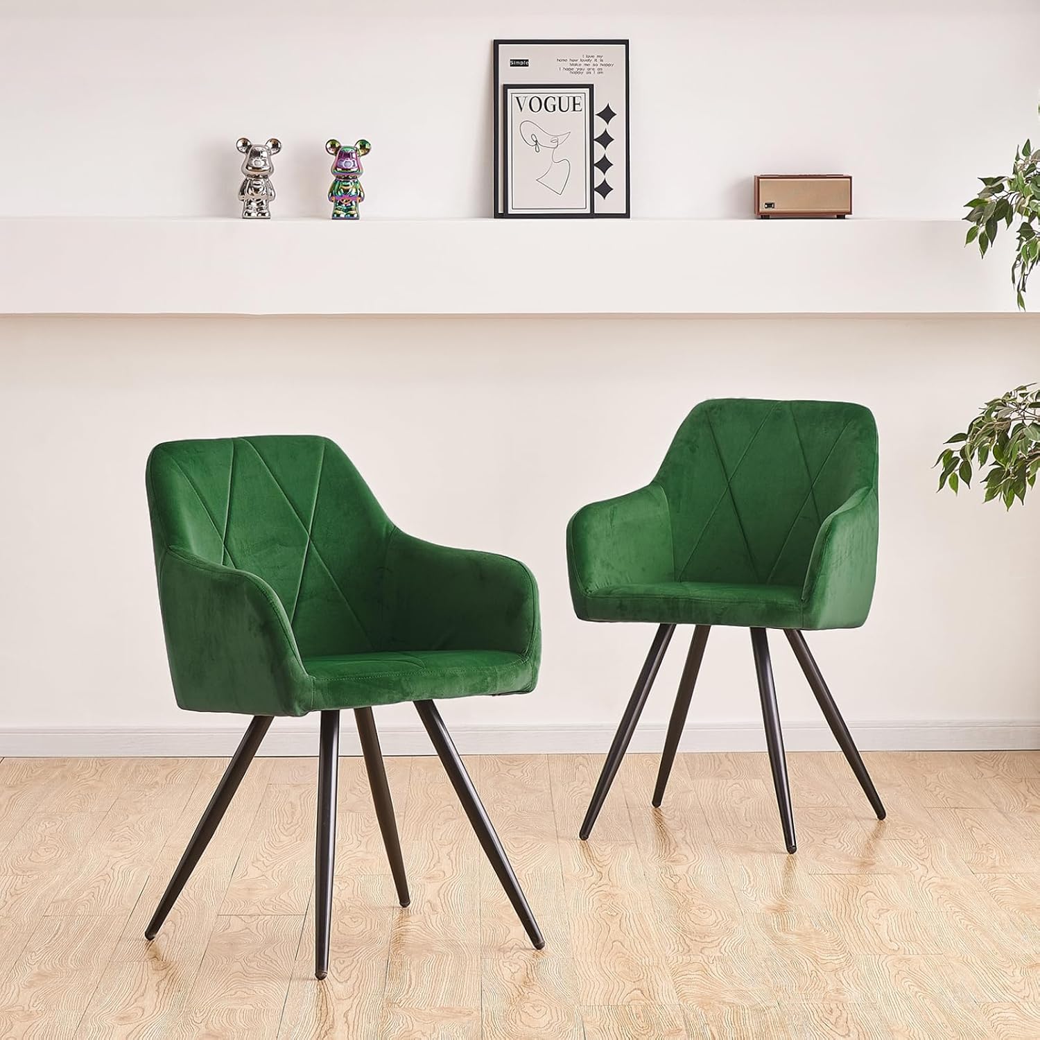 Juego de 2 sillas de comedor de terciopelo con brazo decorativo para cocina, asiento de esponja gruesa, silla de ocio moderna para comedor, sala de