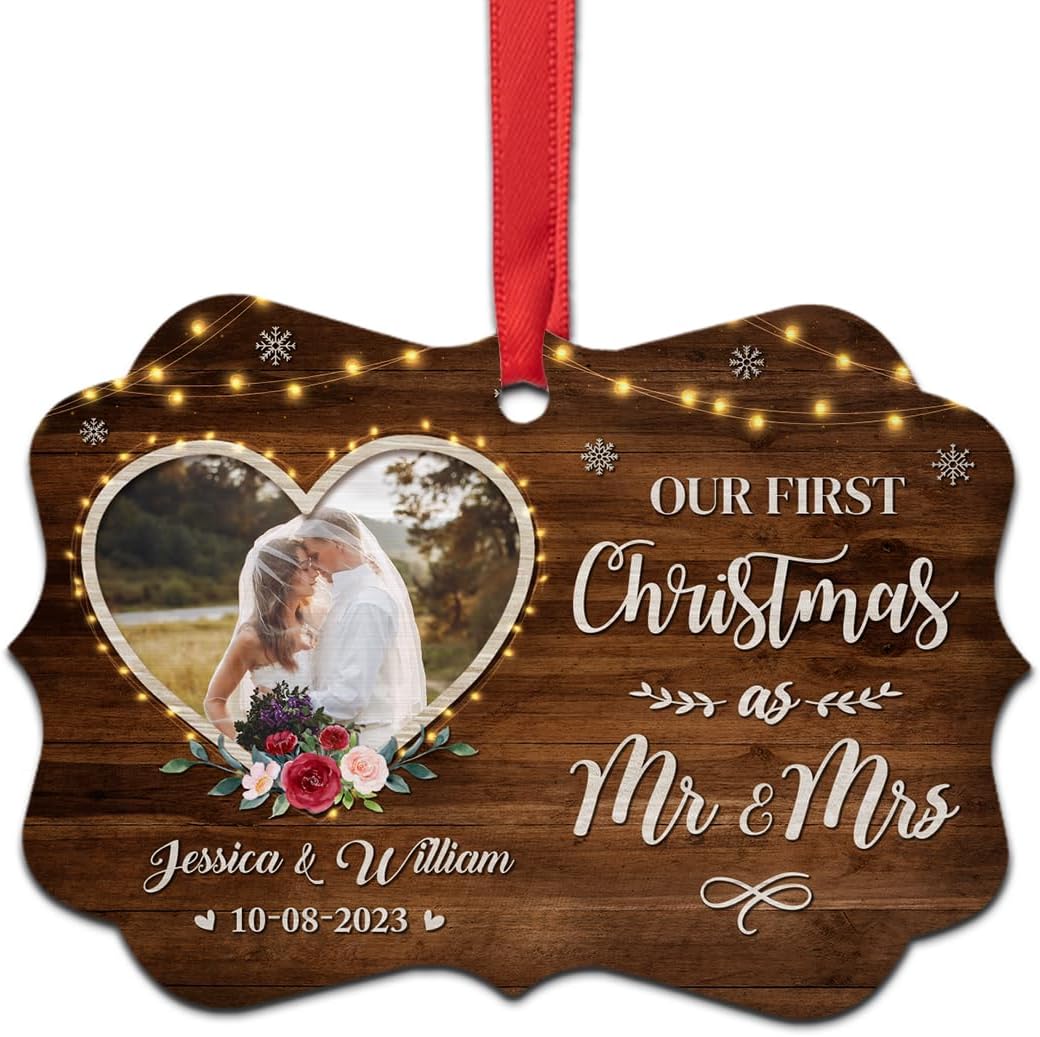 Adorno personalizado para la primera Navidad como el señor y la señora, adornos de aluminio para boda, matrimonio, regalos de recuerdo, decoraciones