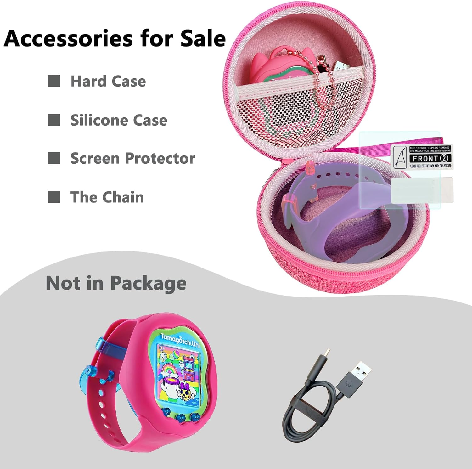 Funda de silicona y funda de transporte para Tamagotchi Uni, protector de pantalla para Tamagotchi Uni Interactive Virtual Pet Accessories (rosa)