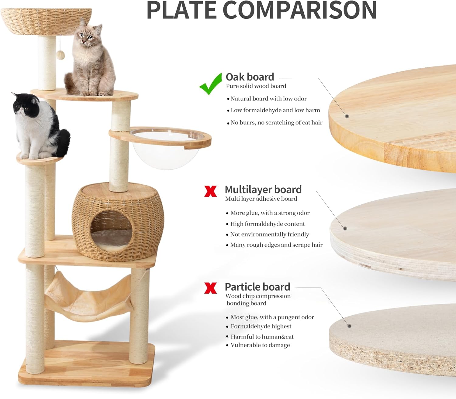 Torre de árbol para gatos grande y moderna de 59 pulgadas, torre para gatos, postes rascadores cubiertos de sisal para gatos de interior, árbol de