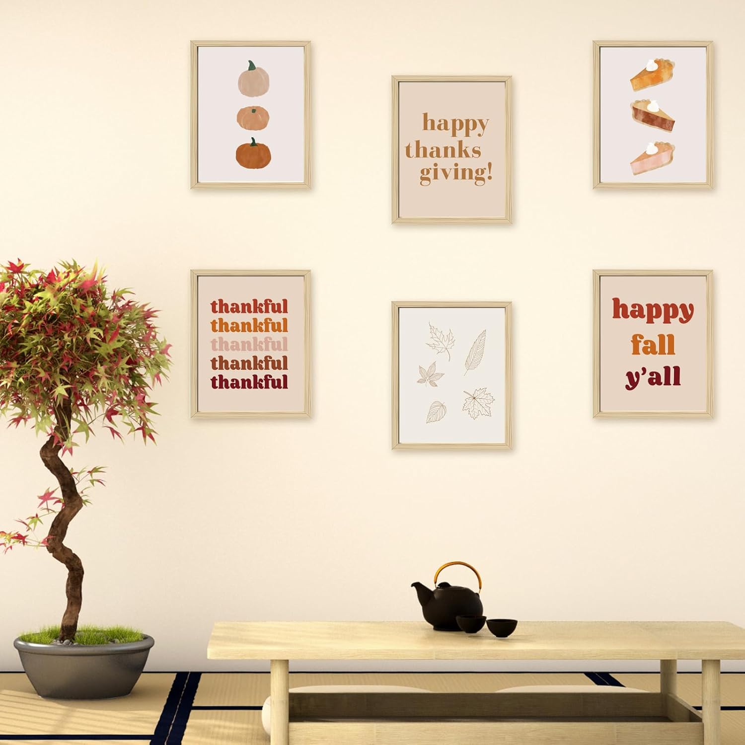 AnyDesign 9 piezas de arte de pared boho con temática de otoño, feliz otoño, Acción de Gracias, pósteres de arte en papel, pastel, calabaza, hojas