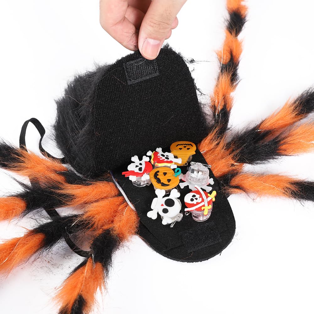 PageebO Araña grande de Halloween con 64 luces LED moradas para decoración de Halloween, bolsa de dulces, juegos de truco o trato