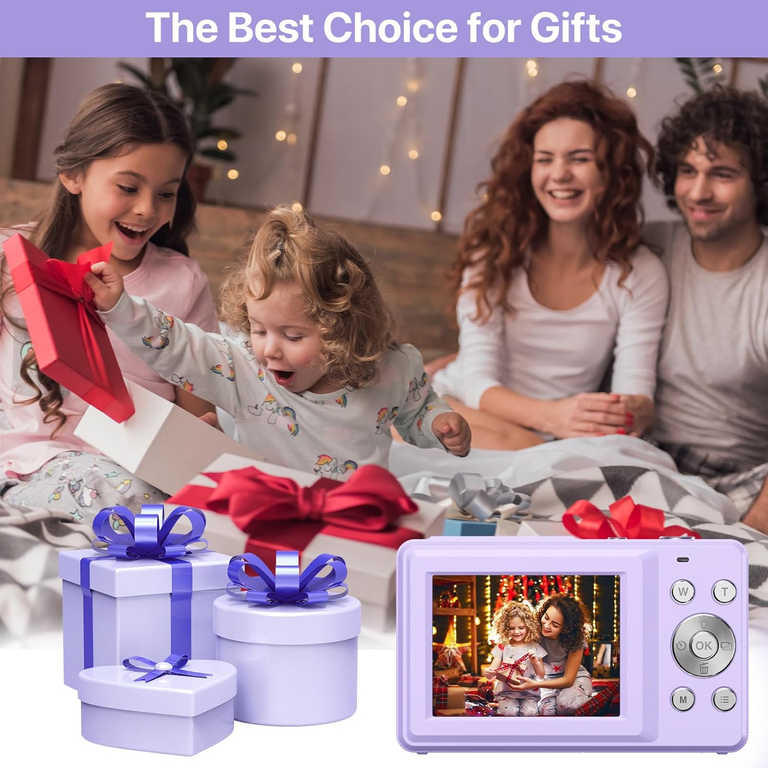 Cámara digital para niños 1080P con cordón (sin tarjeta SD), cámara digital de 44 MP para apuntar y disparar con zoom de 16X, cámara antivibración,