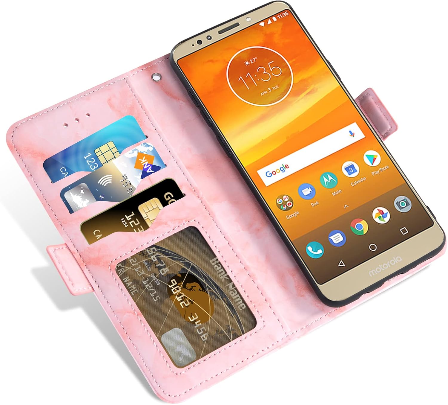 Asuwish Funda compatible con Moto E5 Plus E 5 Supra y protector de pantalla de vidrio templado, soporte para tarjeta celular, soporte para tarjeta,