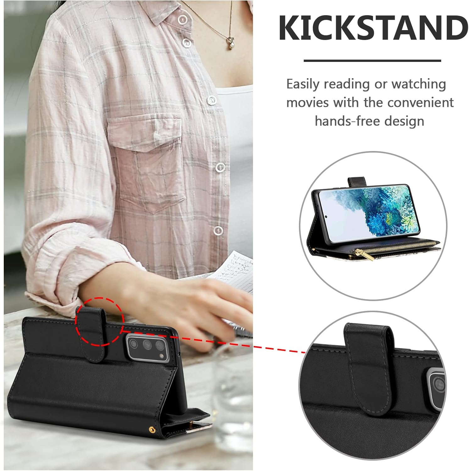 UEEBAI Funda tipo cartera para Samsung Galaxy S21 5G, flor PU cuero cierre magnético bolso bolsillo cremallera bolsillo caso Kickstand ranuras con
