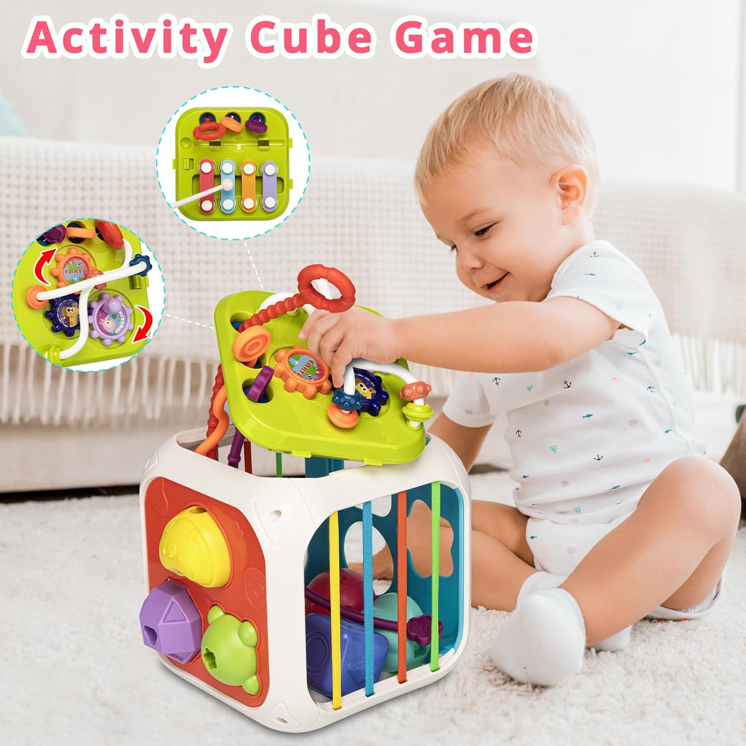 Juguetes Montessori para niños pequeños de 1 año, cubo de actividades 7 en 1, juguete clasificador de formas, juguetes de aprendizaje para el