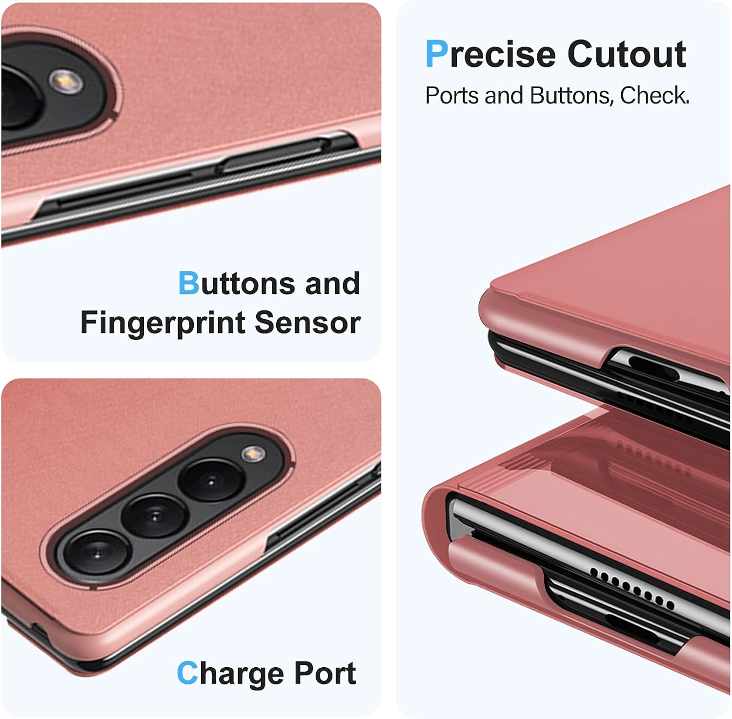 Funda compatible con Samsung Galaxy Z Fold 3, de piel, delgada, transparente, espejo S-View, a prueba de golpes, con función atril, antiarañazos,