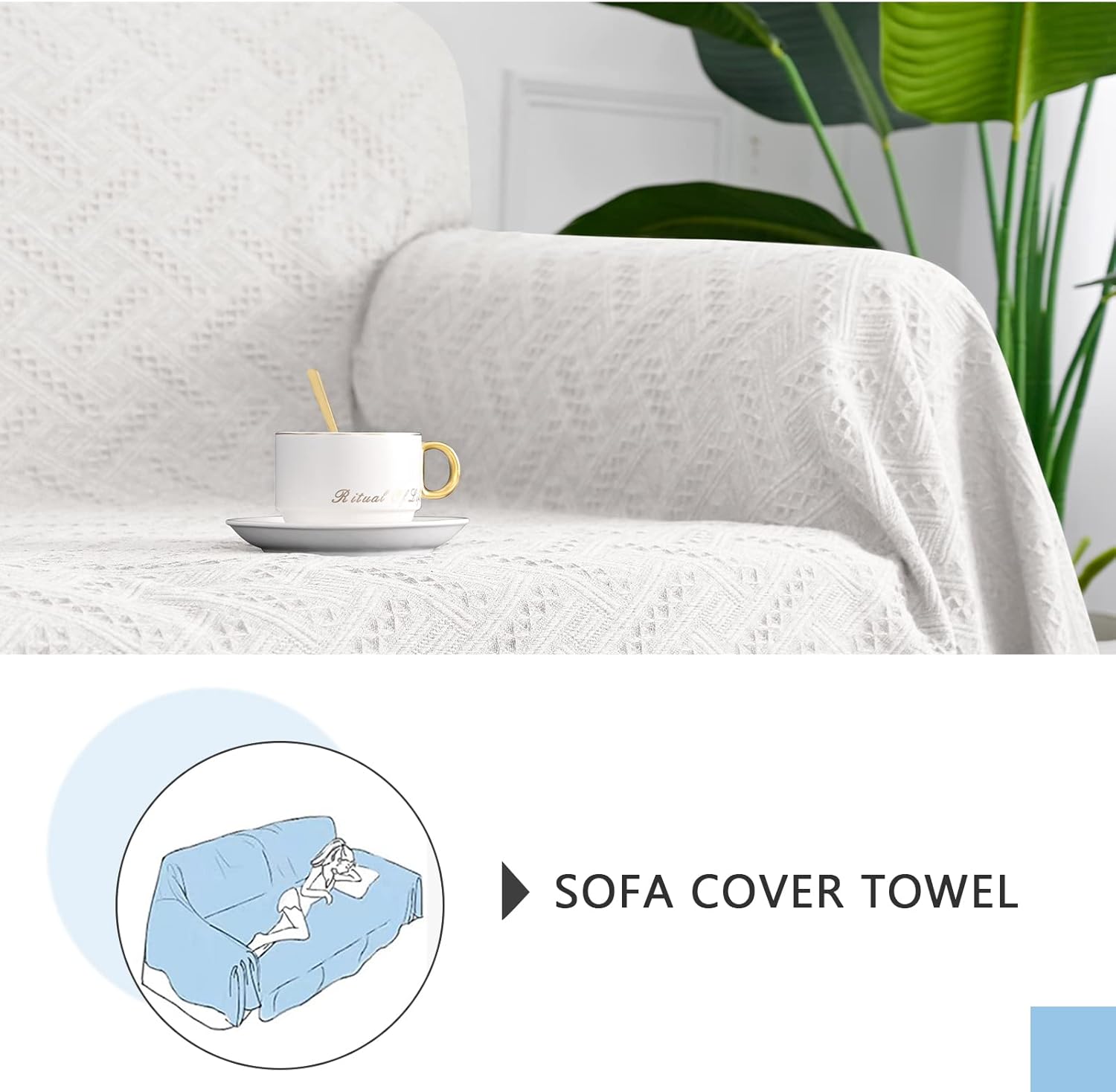 MEETSKY Funda blanca para sofá, funda para sofá biplaza reclinable, futón, protector lavable, de tela gruesa transpirable, decoración de sala de