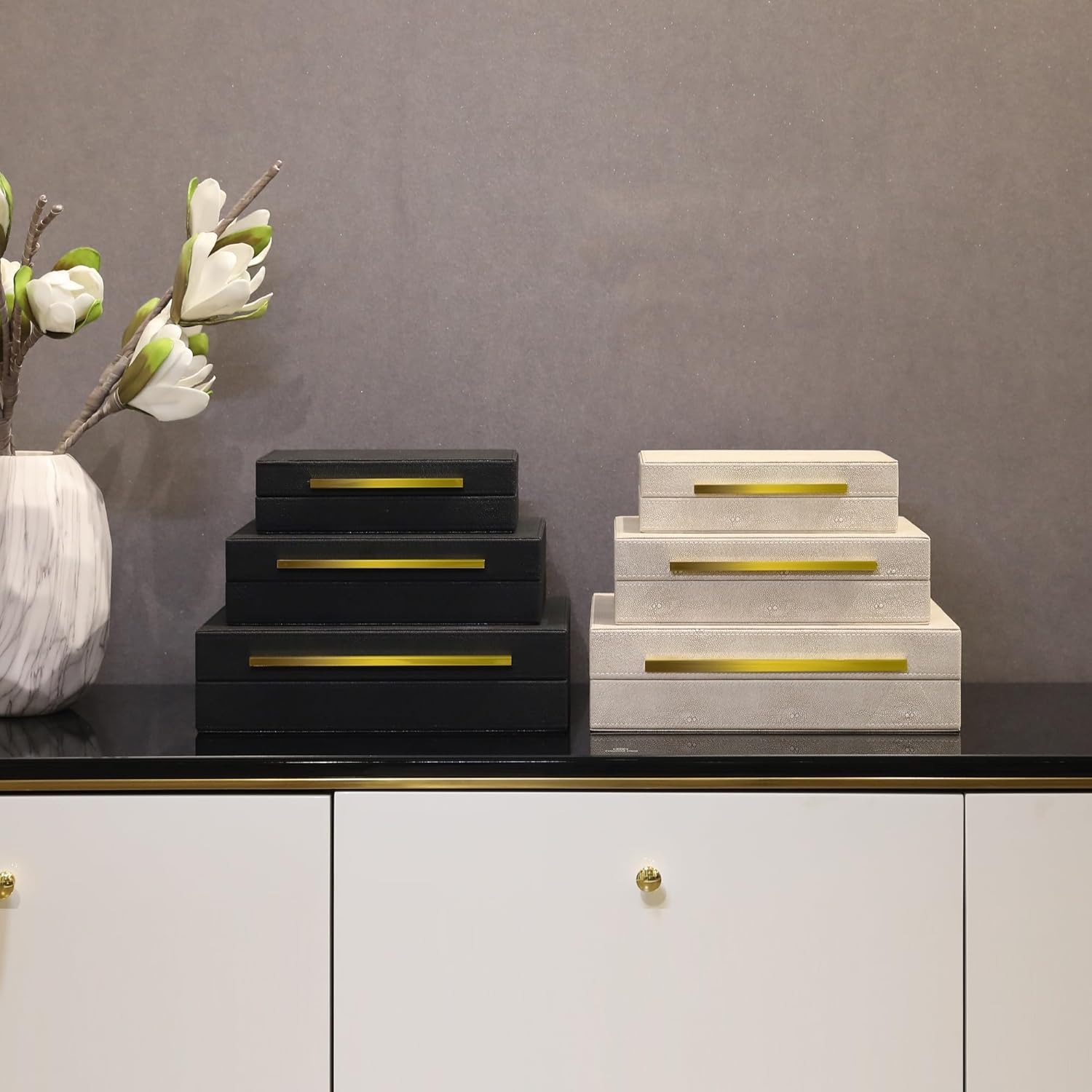 Caja decorativa moderna de piel sintética Shagreen, cajas de almacenamiento decorativas con tapas para decoración del hogar, organizador de joyero