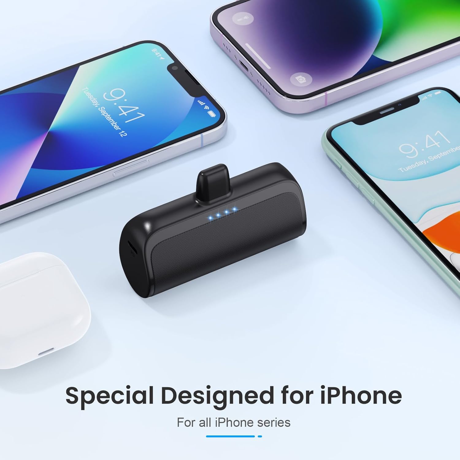 Cargador portátil pequeño de 5200 mAh para iPhone, ultra compacto de 20 W PD carga rápida, cargador de batería mini compatible con iPhone 1414 Pro